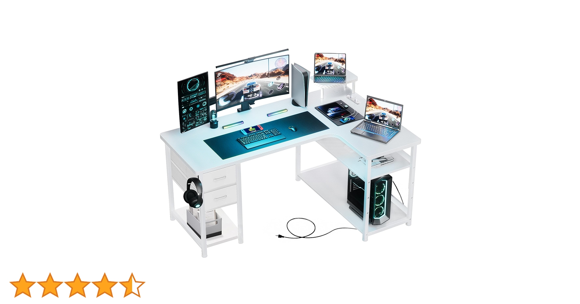 PCデスク カーボン調スキングレイ 右棚 コンセント モニターアーム対応 GTRACING ゲーミングデスク カーボン調 コンセント付き パソコン